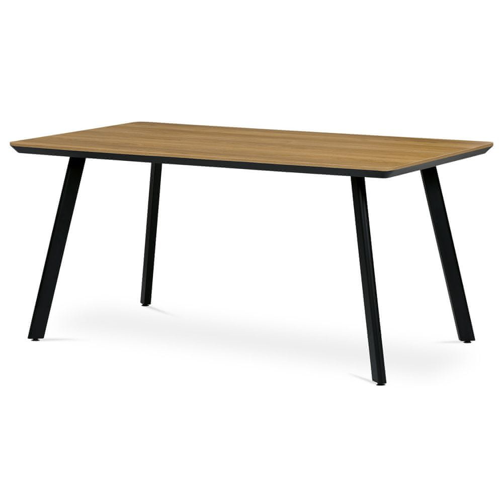 Autronic Jedálenský stôl, 160x90x76 cm, MDF doska, dyha tieň dub, kovové nohy, čierny lak